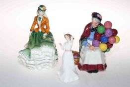 Three Royal Doulton figures 'The Old Balloon Seller', 'Nicole' and 'With Love'.