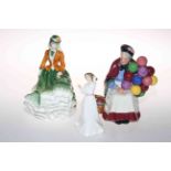 Three Royal Doulton figures 'The Old Balloon Seller', 'Nicole' and 'With Love'.