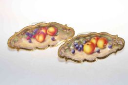 Pair Royal Worcester Freeman fruit painted shaped dishes, having gadroon and scroll border, signed,