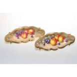 Pair Royal Worcester Freeman fruit painted shaped dishes, having gadroon and scroll border, signed,