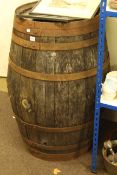 Coopered oak barrel, 99cm by 53cm diameter.