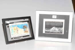 Two framed hand painted first day covers by E.R.