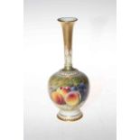 Royal Worcester Rickett fruit painted vase, having slender trumpet spill neck, signed,