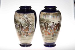 Pair large Satsuma vases decorated with two panels of figures in landscapes, marks to base, 39cm.