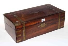 19th Century rosewood and brass writing box, 50cm by 25cm.
