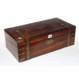 19th Century rosewood and brass writing box, 50cm by 25cm.