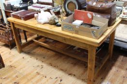 Rectangular pine farmhouse kitchen table, 76cm by 178.5cm by 86cm.