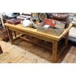 Rectangular pine farmhouse kitchen table, 76cm by 178.5cm by 86cm.