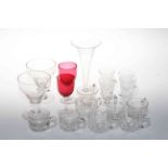 Antique glassware including two rummers, custard glasses and two ruby goblets.