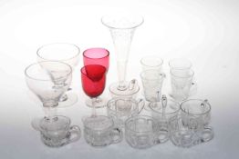 Antique glassware including two rummers, custard glasses and two ruby goblets.