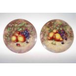 Pair Royal Worcester Freeman fruit painted plates, signed, printed mark, 27cm diameter.