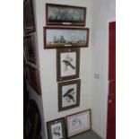 Collection of six pictures including bird prints, shipping, etc.