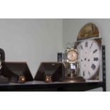 Pair of wall brackets, mantel clock and a vintage painted clock face.