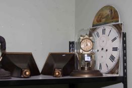 Pair of wall brackets, mantel clock and a vintage painted clock face.
