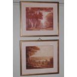 Figures in wooded landscapes, pair of watercolours, 45cm by 55cm, in gilt glazed frames.