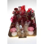 Collection of Victorian ruby glass, pair of spiral design jugs, pair of cruet bottles,