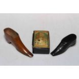 19th Century shoe snuff box, papier mache snuff box and shoe (3).