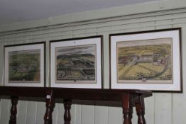 Set of three antique colour etchings showing 'Seats' of Ingleby Manor, Newby and Kirkleatham,