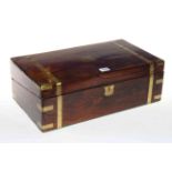 19th Century rosewood and brass writing box, fitted with compartment and inkwells, 45cm by 25cm.