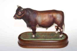 Royal Worcester Dairy Shorthorn Bull on wood plinth, no. 263.