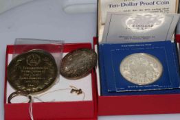1975 silver proof Barbados 10 dollar, 1780 silver thaler, two coins,