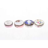 Collection of four 18th Century Bilston enamel patch boxes a/f.