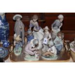 Collection of eight Nao figures and Lladro figure.