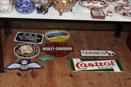 Eight cast iron signs including railway, breweriana and motoring interest.