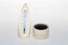 Small Chinese carved ivory and tortoiseshell box and whale tooth thermometer (2).