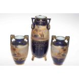 Noritake set of three vases with band of desert scenes, largest 25cm.