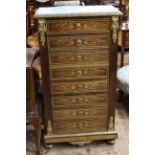 Marble topped and gilt mounted French marquetry five drawer secretaire chest,