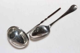 George II silver shell back tablespoon, London 1745 and antique tody ladle (2).