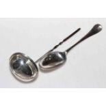 George II silver shell back tablespoon, London 1745 and antique tody ladle (2).