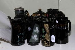 Victorian black glazed jugs and teapots (13).