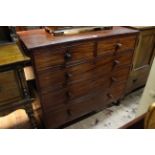 Victorian mahogany chest of two short above three long graduated drawers on turned legs, 90.