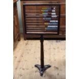 Vintage abacus on pitch pine and cast triform base bearing label The North of England School