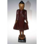 Carved wood Buddha standing statue, 60cm.