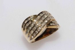 10 carat yellow gold diamond multi-stone ring, 47 diamonds, size O/P.