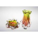 Two coloured art glass vases.