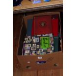 Box of stamp albums including c1980 FDCs, GB 1973-1990s used in album,