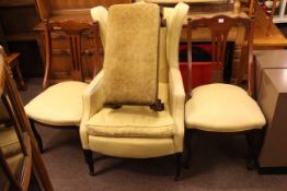 Edwardian wing back armchair, pair Victorian side chairs,