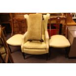 Edwardian wing back armchair, pair Victorian side chairs,