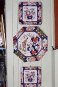 Antique Japanese Imari octagonal charger decorated with Geisha, blossom and foliage, 43cm across,