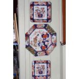 Antique Japanese Imari octagonal charger decorated with Geisha, blossom and foliage, 43cm across,