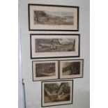 Collection of five framed coloured hunting prints including two pairs.