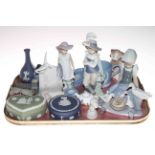 Lladro girl with geese, Nao figures, Wade Church and Stately Home, Wedgwood Jasperware, etc.