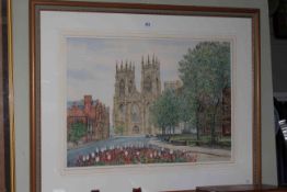 Alan Stuttle, York Minster, watercolour, signed lower right, 53cm by 73cm,