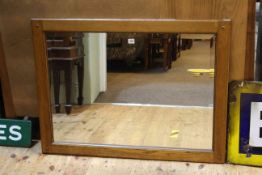 Sherry medium oak framed bevelled wall mirror in Arts & Crafts style, 75cm by 100cm overall.