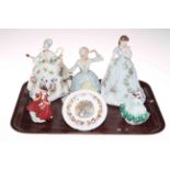 Three Royal Doulton ladies, Worcester and Wedgwood figures,