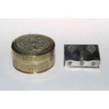 French polished steel stamp holder and ornate Chinese brass box (2).